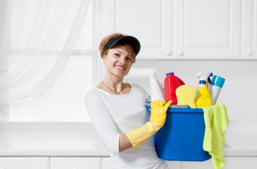 Professional domestic cleaner working in a Kingstonuponthames living room