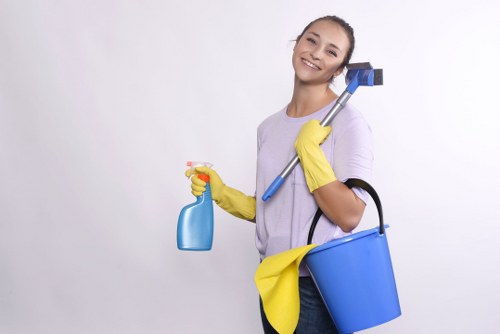 Trained carpet cleaning staff using PPE during a cleaning job
